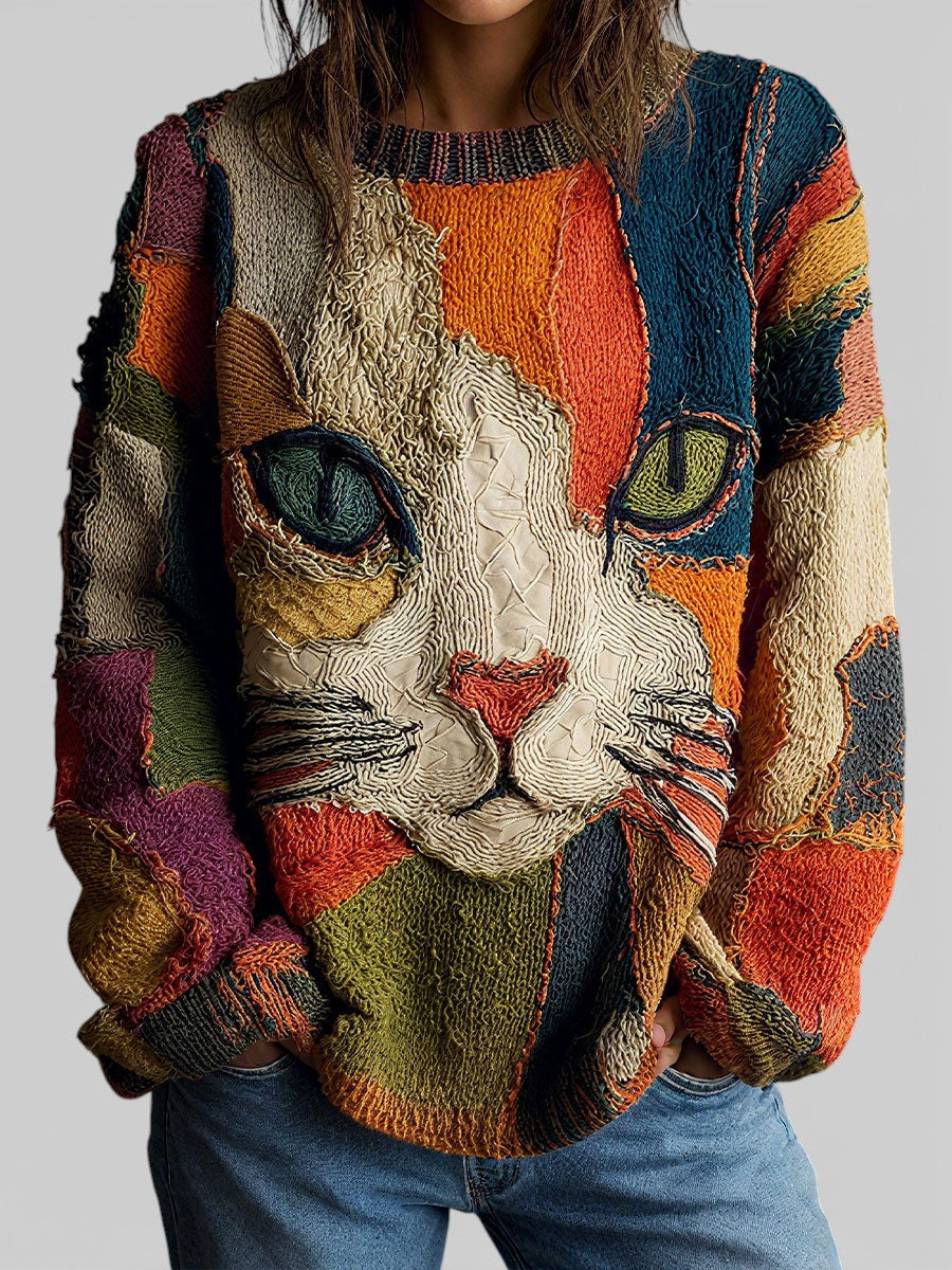 Pull Chat Patchwork pour Femme Colette