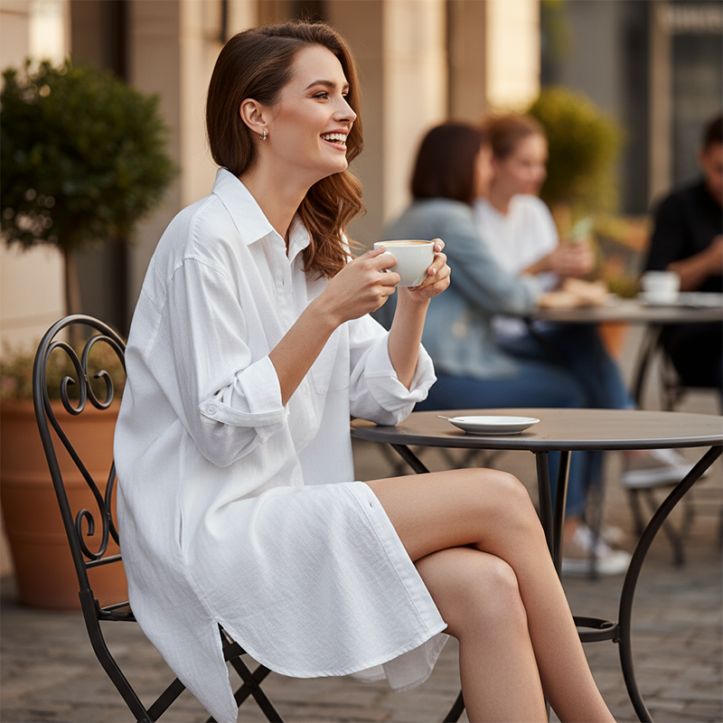 Chemise mi-longue à coupe ample et boutonnée pour femme