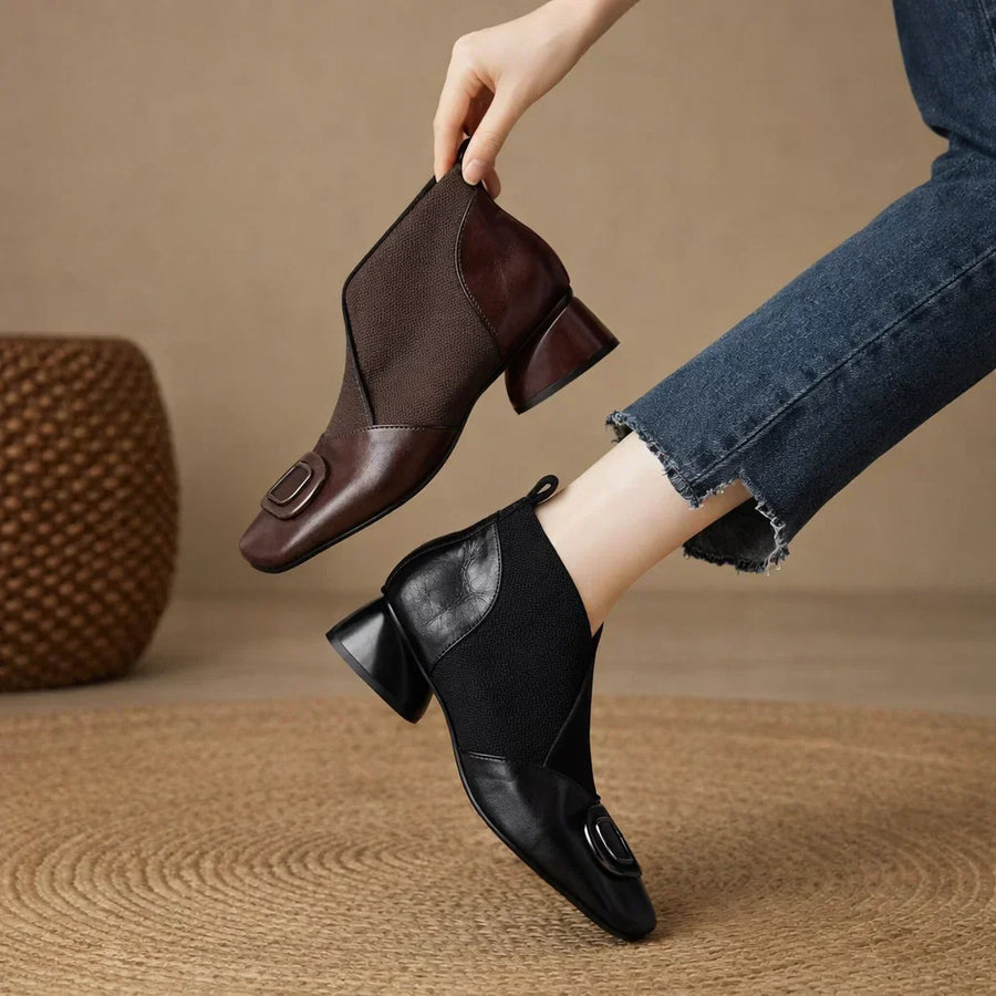 Sacha Havre | Bottines en Cuir à Talon Moyen Catherine